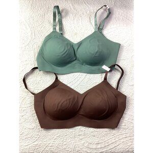 Lot of 2 Victorias Secret Lightly Lined Wireless Bras In Green & Brown*38B*NWOT
